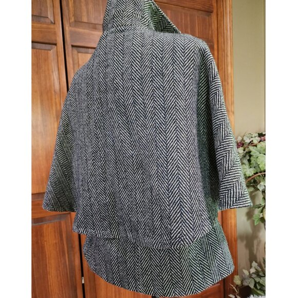 CEJON Belted & Caped "Holmes" Jacket S/M Black Ivory Gold Thread Herringbone - Picture 5 of 7